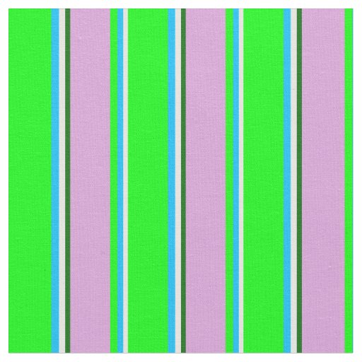 White, Deep Sky Blue, Lime, Plum & Dark Green Fabric