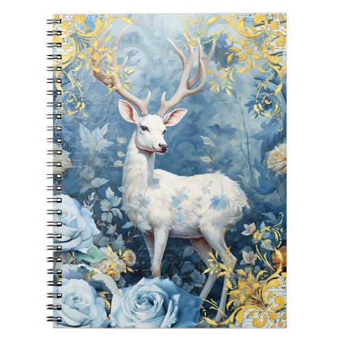 White Deer and Blue Roses Notebook