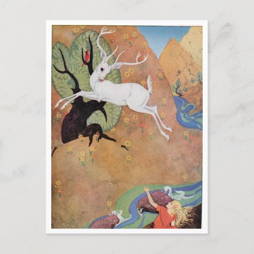 White Deer and Girl by Dorothy Lathrop Postcard