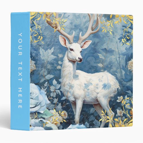 White Deer and Gold Damask 3 Ring Binder