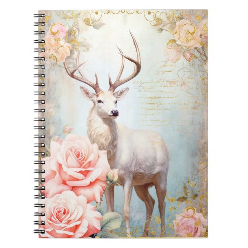 White Deer and Pink Roses Notebook
