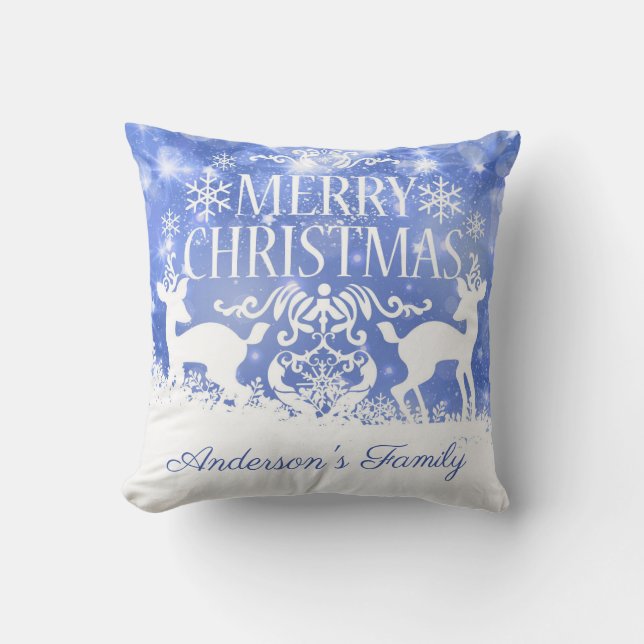 White Deer And Snowflakes Throw Pillow (Front)