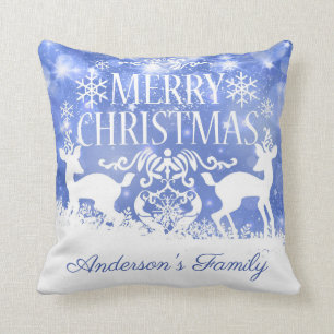 White Deer And Snowflakes Throw Pillow