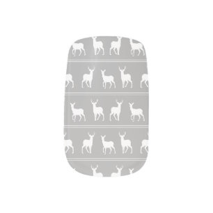 White Deer and Stag pattern on Grey Minx Nail Wraps