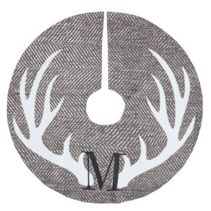 White Deer Antlers Brown Herringbone-Personalized Brushed Polyester Tree Skirt