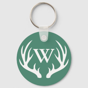 White Deer Antlers & Initial Letter Keychain