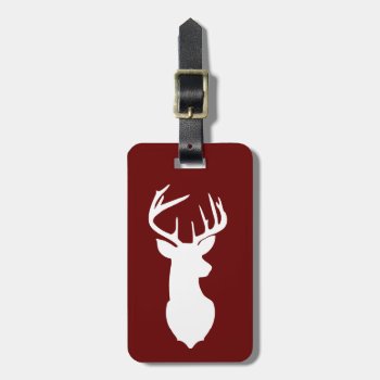 White Deer Buck Hunter Maroon Burgundy Customized  Luggage Tag by allpetscherished at Zazzle