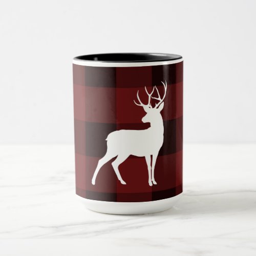 White Deer Buffalo Plaid Rustic Country Christmas Mug