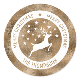 White Deer - Faux Golden Foil Look (Not Real Foil) Classic Round Sticker