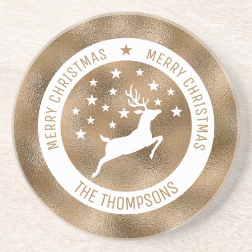 White Deer _ Faux Golden Foil Look Not Real Foil Coaster