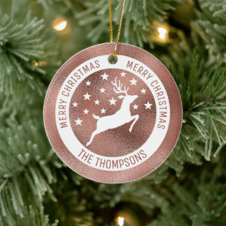 White Deer - Faux Rose Gold Foil (Not Real Foil) Ceramic Ornament