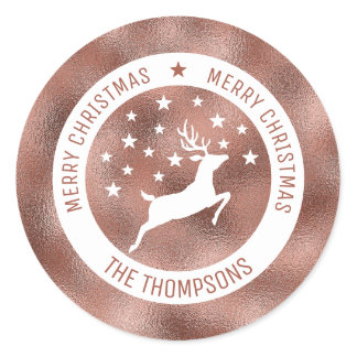 White Deer - Faux Rose Gold Foil (Not Real Foil) Classic Round Sticker