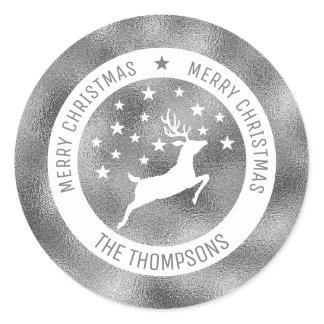 White Deer - Faux Silver Foil Look (Not Real Foil) Classic Round Sticker