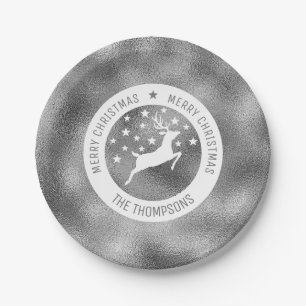 White Deer - Faux Silver Foil Look (Not Real Foil) Paper Plates