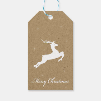 White Deer Gift Tag Kraft Simulated