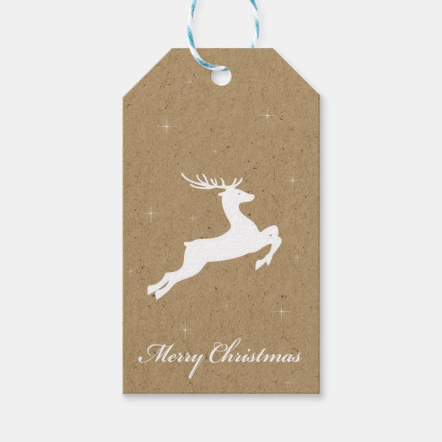 White Deer Gift Tag Kraft Simulated (Front)