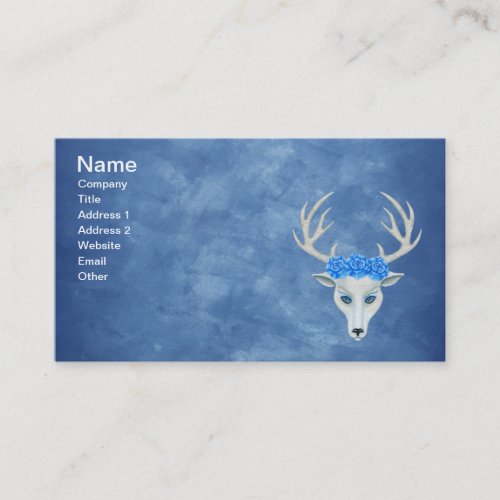White Deer Head Antlers Mysterious Face Roses Blue Business Card