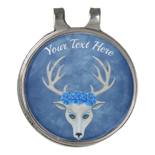 White Deer Head Antlers Pretty Face Roses on Blues Golf Hat Clip