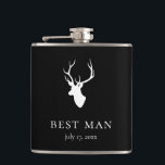 White Deer Head Flask<br><div class="desc">White deer head silhouette on black background,  personalized flask. Features two lines for custom text. Background color can be customized.</div>