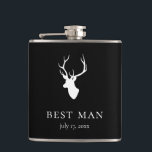 White Deer Head Flask<br><div class="desc">White deer head silhouette on black background,  personalized flask. Features two lines for custom text. Background color can be customized.</div>