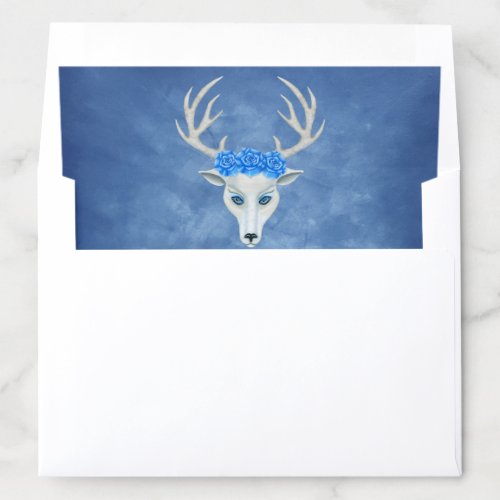 White Deer Head Mysterious Face blue Eyes Roses Envelope Liner