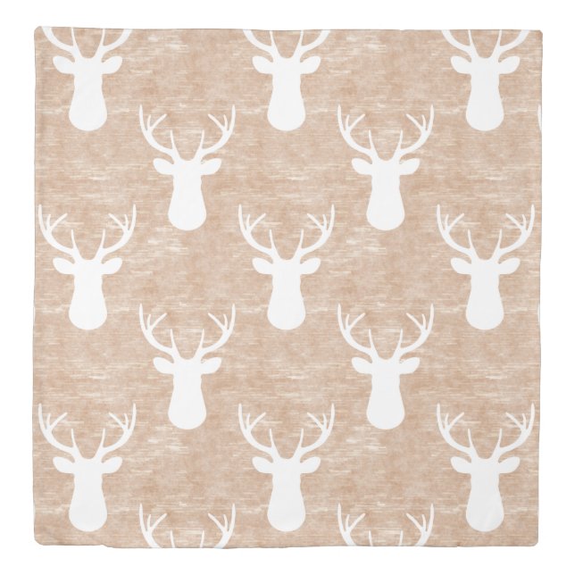 White Deer Head on Bark Pattern Duvet Cover (Front)
