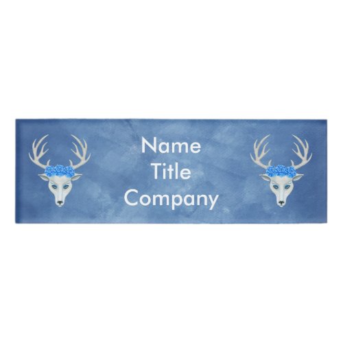 White Deer Head Pretty Face blue Eyes Roses  Name Tag