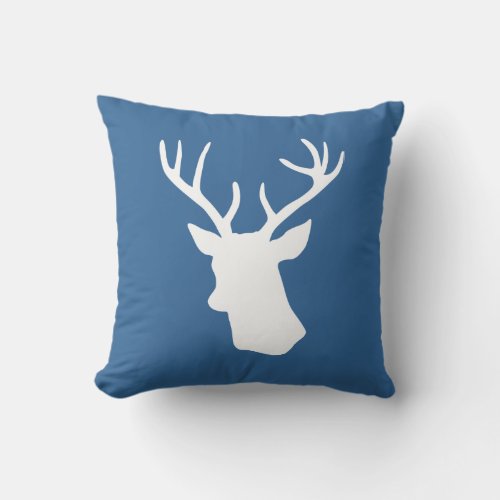 White Deer Head Silhouette _ Dark blue Throw Pillow