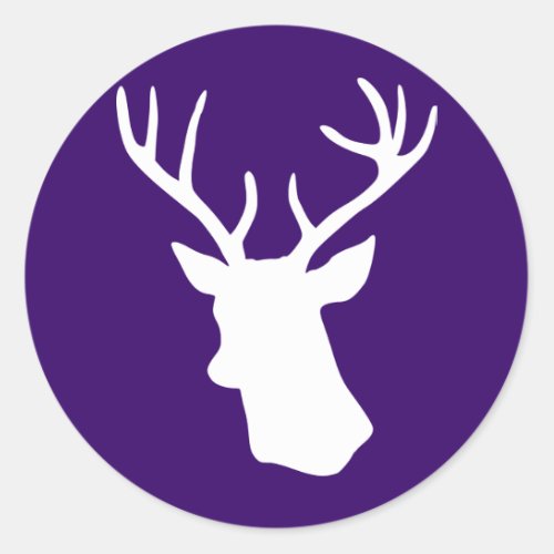 White Deer Head Silhouette _ Dark Purple Classic Round Sticker