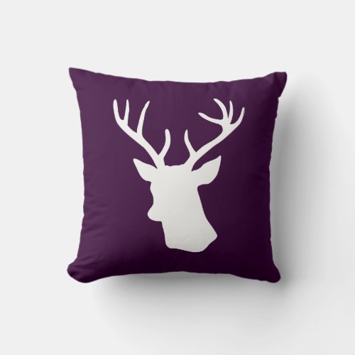 White Deer Head Silhouette _ Dark Purple Throw Pillow