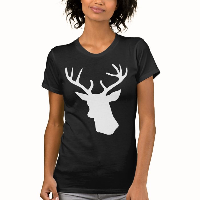 White Deer Head Silhouette   Dark T shirt Tee Shirt