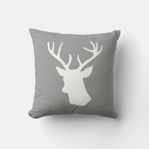 White Deer Head Silhouette _ Gray Throw Pillow