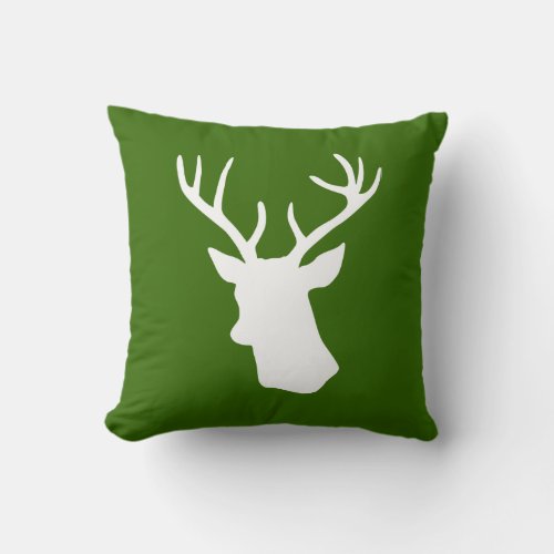 White Deer Head Silhouette _ Green Throw Pillow