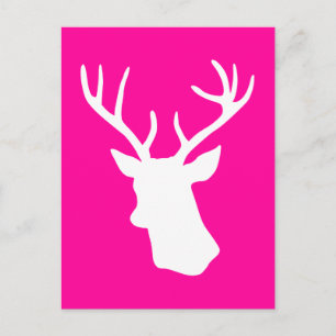 White Deer Head Silhouette - hot pink Postcard