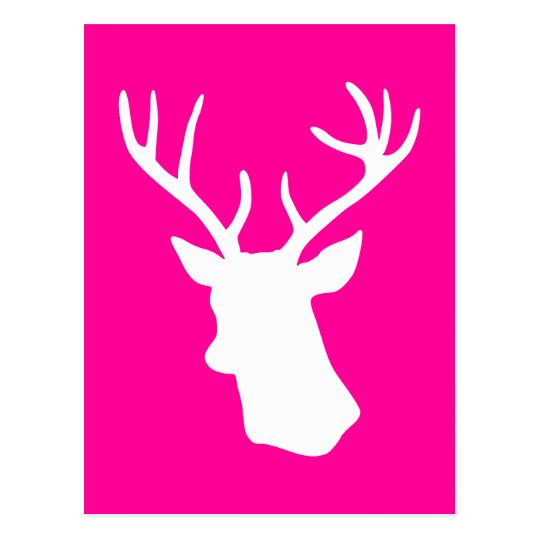 White Deer Head Silhouette - hot pink Postcard