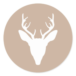 White Deer Head Silhouette On Beige Classic Round Sticker