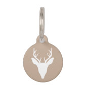 White Deer Head Silhouette On Beige & Custom Text Pet ID Tag (Front)