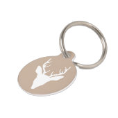 White Deer Head Silhouette On Beige & Custom Text Pet ID Tag (Side)