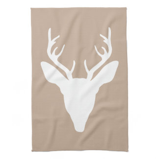 White Deer Head Silhouette On Beige Kitchen Towel