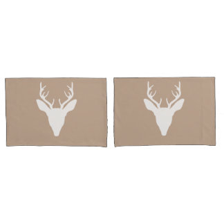 White Deer Head Silhouette On Beige Pillow Case
