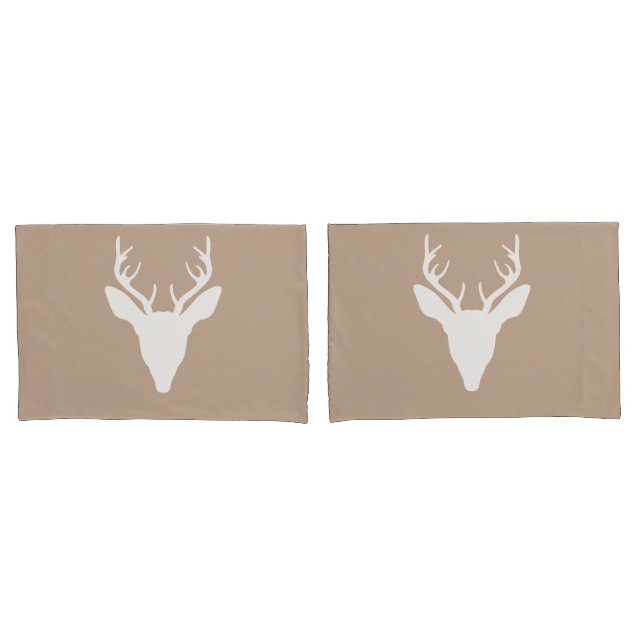 White Deer Head Silhouette On Beige Pillow Case (Front-Set)
