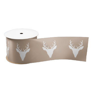White Deer Head Silhouette On Beige Satin Ribbon