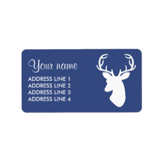 White Deer Head Silhouette On Dark Blue Label