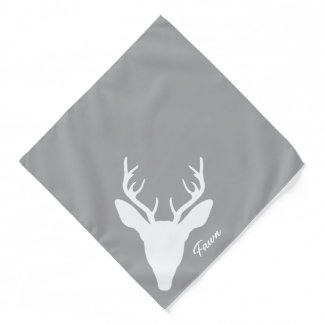 White Deer Head Silhouette On Gray And Custom Name Bandana