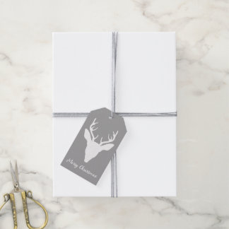 White Deer Head Silhouette On Gray And Custom Text Gift Tags