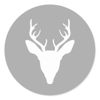 White Deer Head Silhouette On Gray Classic Round Sticker