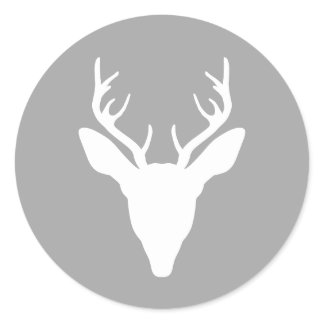 White Deer Head Silhouette On Gray Classic Round Sticker