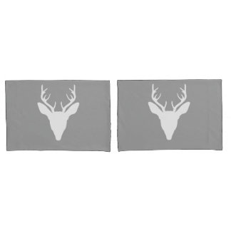 White Deer Head Silhouette On Gray Pillow Case