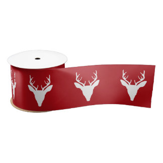 White Deer Head Silhouette On Red Satin Ribbon