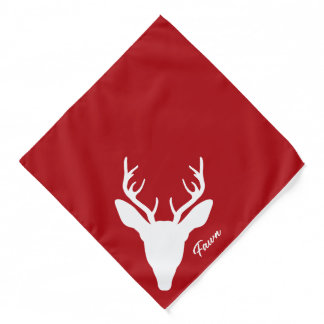 White Deer Head Silhouette On Red With Custom Name Bandana